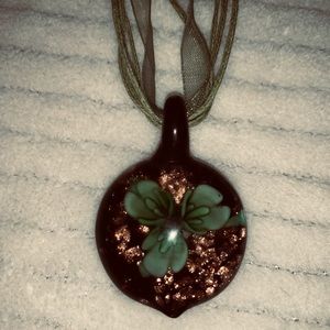 Jewelry - Glass floral pendant fabric necklace Jewelry - Glass floral pendant fabric necklace